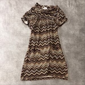 Vintage Chevron Brown Mini Babydoll Dress